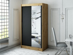 Arte Leto T2 Contemporary 2 Sliding Mirror Door Wardrobe 5 Shelves 2 Rails Black Matt And Oak Effect (H)2000mm (W)1200mm (D)620mm - thumbnail 2