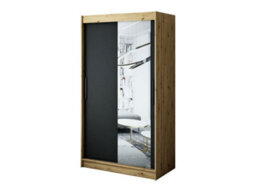 Arte Leto T2 Contemporary 2 Sliding Mirror Door Wardrobe 5 Shelves 2 Rails Black Matt And Oak Effect (H)2000mm (W)1200mm (D)620mm - thumbnail 1