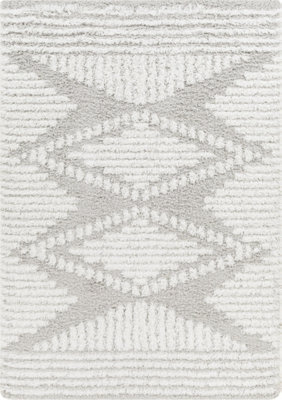 Livabliss Urban Shaggy-Modern Grey White Soft Plush Pile Living Bedroom Rug 160 X 220 Cm Easy Care, Non Shedding - image 1