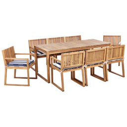 Beliani Garden Dining Set 8 Seater Sassari Ii With Cushions Certified Acacia Wood Navy Blue - thumbnail 1