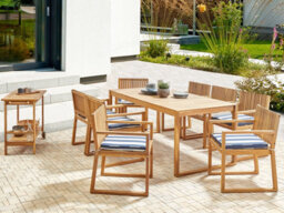 Beliani Garden Dining Set 8 Seater Sassari Ii With Cushions Certified Acacia Wood Navy Blue - thumbnail 2