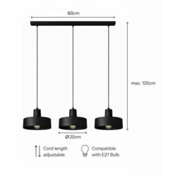 Luminosa Lighting Luminosa Velyo Bar Pendant Ceiling Light Black 3X E27 - thumbnail 5