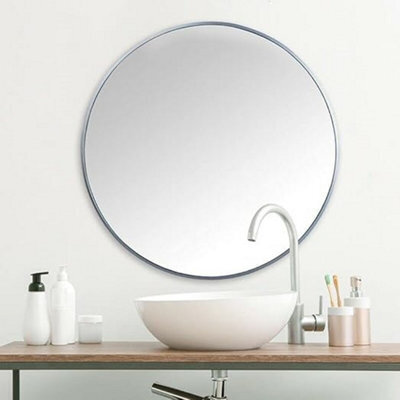 Deenz Large Round Silver Wall Mounted Mirror Aluminium Frame Bathroom Living Room 60Cm - image 1