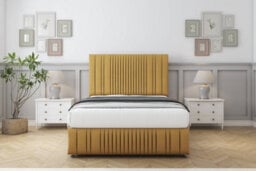 "Sloomy Kingsley Mustard Plush Divan Bed 2 Drawers Right Side-26"" Strutted Headboard 12""footboard 3' Single" - thumbnail 2