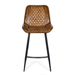 Elm Home And Garden 100% Real Genuine Leather Breakfast Kitchen Bar Stool Tan Brown With Back Rest - thumbnail 2