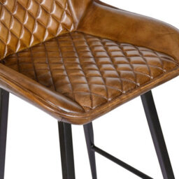 Elm Home And Garden 100% Real Genuine Leather Breakfast Kitchen Bar Stool Tan Brown With Back Rest - thumbnail 5