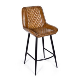 Elm Home And Garden 100% Real Genuine Leather Breakfast Kitchen Bar Stool Tan Brown With Back Rest