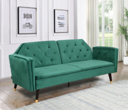 Comfy Living Green Plush Velvet Tufted Sofa Bed With Black And Gold Legs - thumbnail 1