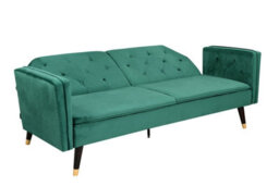 Comfy Living Green Plush Velvet Tufted Sofa Bed With Black And Gold Legs - thumbnail 2
