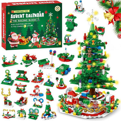 CLEFFNS Building Block Advent Calendar, 24 Days Christmas Tree Model Kit 24 Days Festive Countdown Xmas Toy Gift Box For Diy Desk Decor - image 1