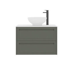Royal Bathrooms Royal Bathroom Elmore 800mm Matt Green Wall Mounted Bathroom Vanity Unit 2 Drawer Plain White Worktop With Breeze Basin - thumbnail 7