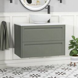 Royal Bathrooms Royal Bathroom Elmore 800mm Matt Green Wall Mounted Bathroom Vanity Unit 2 Drawer Plain White Worktop With Breeze Basin - thumbnail 1