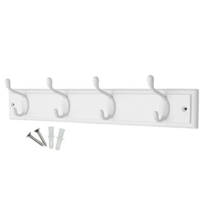 Keypak 4-Hook Wall-Mounted Coat Rack, 45Cm - White Wooden Board, White Coat Hooks - Fixings Included - image 1