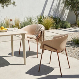 Wyld And Coco Summit Outdoor Beige Garden Chairs Set Of 2 With Black Metal Legs, All-Weather Dining Seats - thumbnail 2