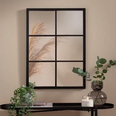 Biznest Window Style Wall Mirror Black 50X76Cm Indoor Outdoor Rectangular Decorative Mirror