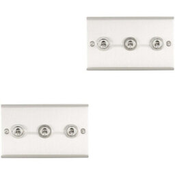 Loops 2 Pack 3 Gang Triple Retro Toggle Light Switch Satin Steel 10A 2 Way Wall Plate - thumbnail 1