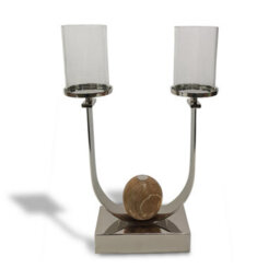 Twin Arm Candle Holder Ornament And Home Accessory In Nickel Silver 53Cm Height - thumbnail 1