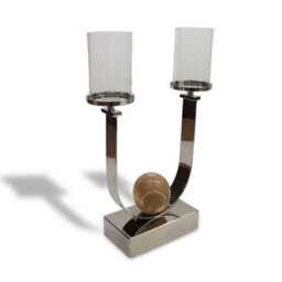 Twin Arm Candle Holder Ornament And Home Accessory In Nickel Silver 53Cm Height - thumbnail 3