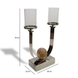 Twin Arm Candle Holder Ornament And Home Accessory In Nickel Silver 53Cm Height - thumbnail 5