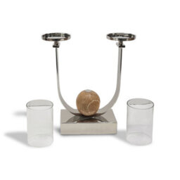 Twin Arm Candle Holder Ornament And Home Accessory In Nickel Silver 53Cm Height - thumbnail 4