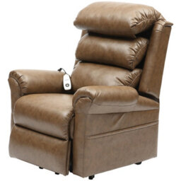 Loops Comfortable Wall Hugging Rise And Recline Lounge Chair In Nutmeg - Easy Clean Pu Leather - thumbnail 1