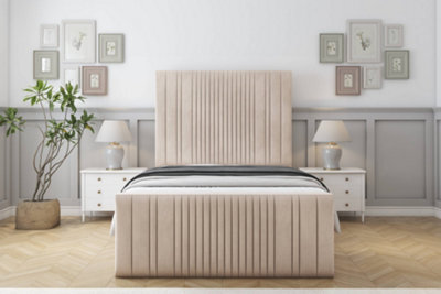 "Sloomy Kingsley Sand Naples Bed Frame With Mattress With 50"" Upholstered Headboard 4'6 Double" - image 1