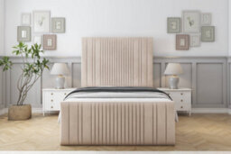 "Sloomy Kingsley Sand Naples Bed Frame With Mattress With 50"" Upholstered Headboard 4'6 Double" - thumbnail 1