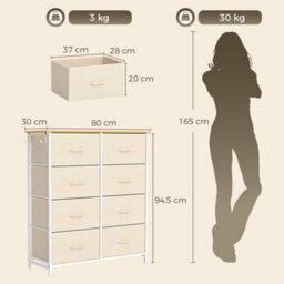 Homcom Fabric Chest Of Drawers, 8 Drawer Dresser For Bedroom, Beige - thumbnail 3