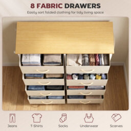 Homcom Fabric Chest Of Drawers, 8 Drawer Dresser For Bedroom, Beige - thumbnail 4