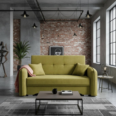 Amerykanka Laine 3 Yellow Compact Sofa Bed With Storage And Decorative Cushions - image 1