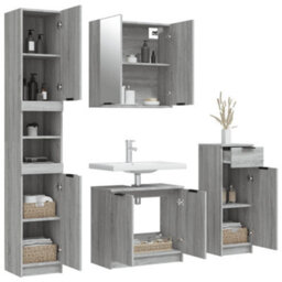 Berkfield Stylish 4 Piece Bathroom Cabinet Set Grey Sonoma Engineered Wood - thumbnail 4