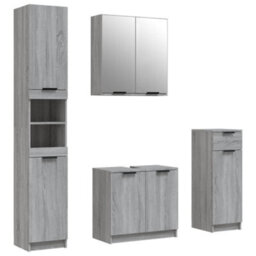 Berkfield Stylish 4 Piece Bathroom Cabinet Set Grey Sonoma Engineered Wood - thumbnail 1