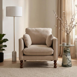 Furniturebox Uk Monroe Beige Chenille Fabric Armchair - thumbnail 3