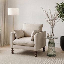 Furniturebox Uk Monroe Beige Chenille Fabric Armchair - thumbnail 1