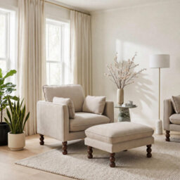 Furniturebox Uk Monroe Beige Chenille Fabric Armchair - thumbnail 7