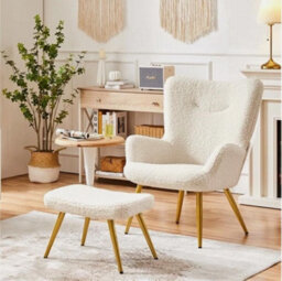 Accent Chair And Ottoman Set Armchair With Footstool With Golden Metal Legs - thumbnail 3