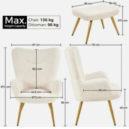 Accent Chair And Ottoman Set Armchair With Footstool With Golden Metal Legs - thumbnail 4