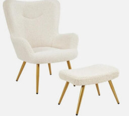 Accent Chair And Ottoman Set Armchair With Footstool With Golden Metal Legs - thumbnail 1