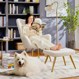 Accent Chair And Ottoman Set Armchair With Footstool With Golden Metal Legs - thumbnail 6