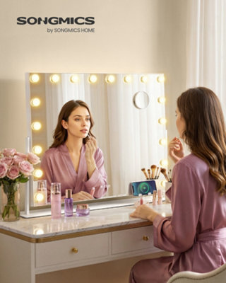 LEDREM Vanity Makeup Mirror With Lights, Charging Ports, 18 Dimmable Led Bulbs, 3 Colour Temperatures, Matte White - image 1