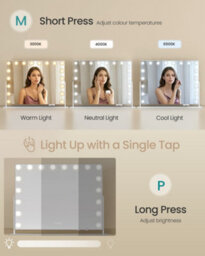 LEDREM Vanity Makeup Mirror With Lights, Charging Ports, 18 Dimmable Led Bulbs, 3 Colour Temperatures, Matte White - thumbnail 4
