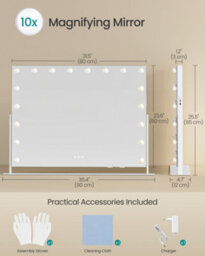 LEDREM Vanity Makeup Mirror With Lights, Charging Ports, 18 Dimmable Led Bulbs, 3 Colour Temperatures, Matte White - thumbnail 6