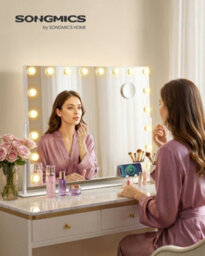 LEDREM Vanity Makeup Mirror With Lights, Charging Ports, 18 Dimmable Led Bulbs, 3 Colour Temperatures, Matte White - thumbnail 3