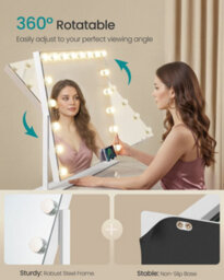 LEDREM Vanity Makeup Mirror With Lights, Charging Ports, 18 Dimmable Led Bulbs, 3 Colour Temperatures, Matte White - thumbnail 5