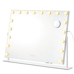 LEDREM Vanity Makeup Mirror With Lights, Charging Ports, 18 Dimmable Led Bulbs, 3 Colour Temperatures, Matte White - thumbnail 2