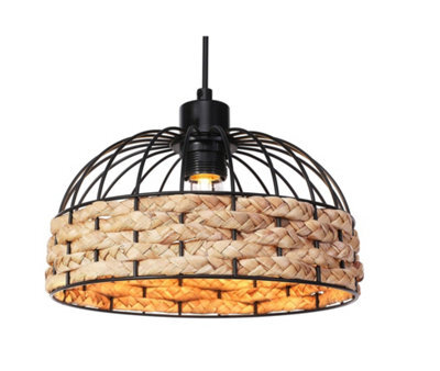 Giggi Small Metal & Jute Rope Light Shade, Retro Black - image 1