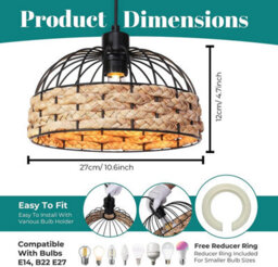 Giggi Small Metal & Jute Rope Light Shade, Retro Black - thumbnail 3