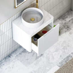 Royal Bathrooms Avenza 600mm Matt White Wall Hung Bathroom Countertop Vanity Unit 1 Drawer With Round Basin - thumbnail 5