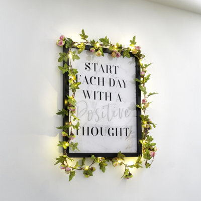 Globrite Rose Flower Leaf Garland - 2M Artificial Vine Fairy Lights- 20 Led Battery String Lights - image 1