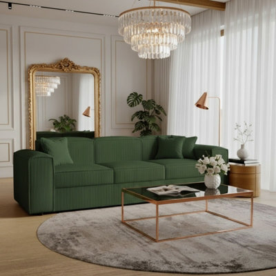 Santos Living Room Sofa Bed Chipboard Frame Polyurethane Foam Wave Springs Freestanding 252X88X79Cm Green - image 1
